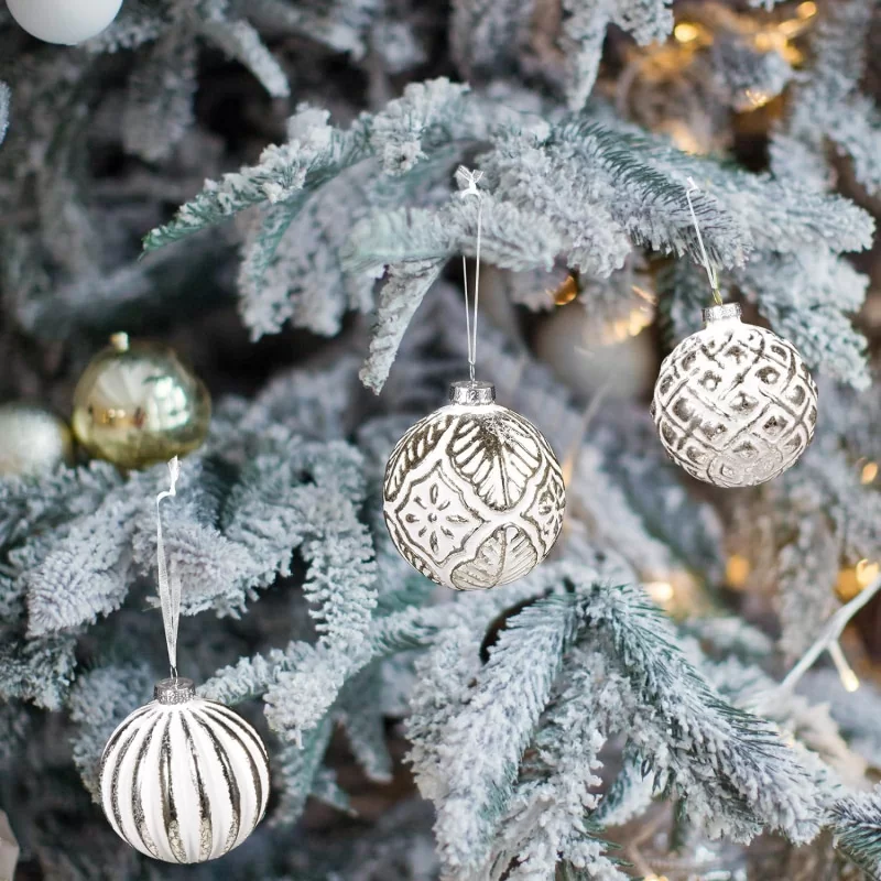12ct Large Farmhouse Christmas Metal Glass Ball Ornaments