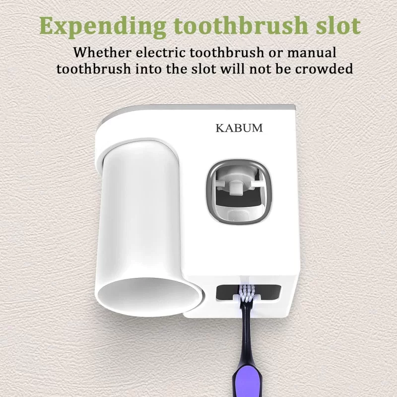 Wall Mounted Toothbrush Holder w/ Automatic Toothpaste Dispenser and Cup