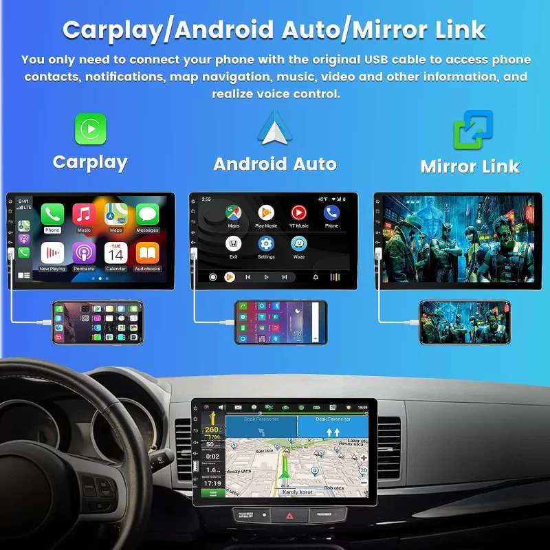 Single Din Car Stereo with Apple Carplay Android Auto