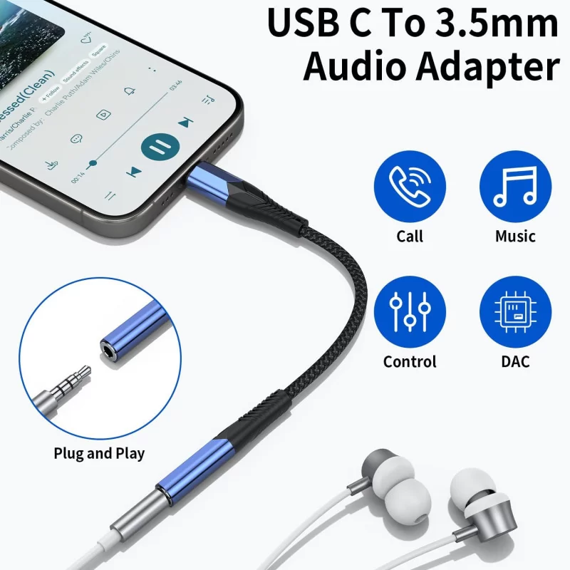 USB C to 3.5mm Audio Adapter (2-Pack) - For  iPhone All 15, iPad Pro, MacBook, Samsung Galaxy S23, S22, S21 Ultra, and Pixel