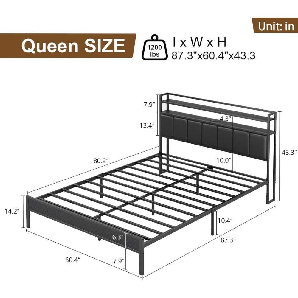 Modern Metal Bed Frame with Headboard, Charging Station, and LED for Storage and Serenity | TekChoice Electronics