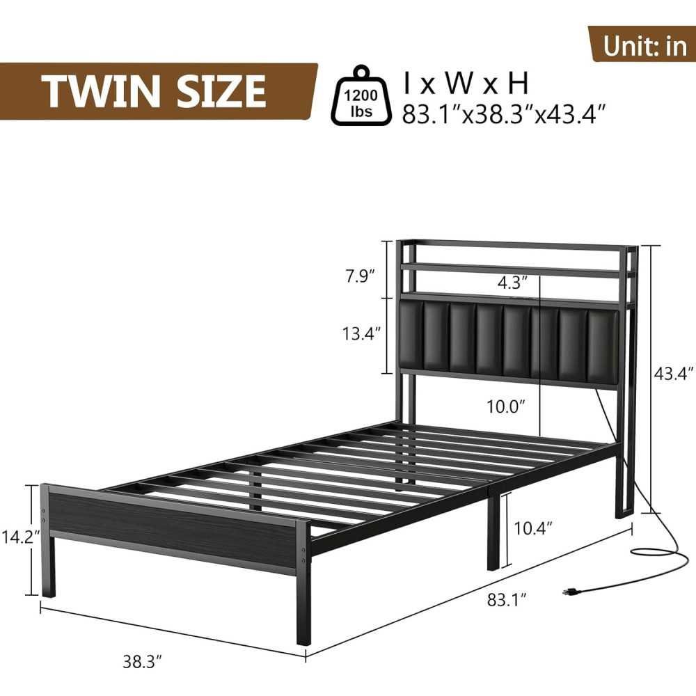 Modern Metal Bed Frame with Headboard, Charging Station, and LED for Storage and Serenity | TekChoice Electronics