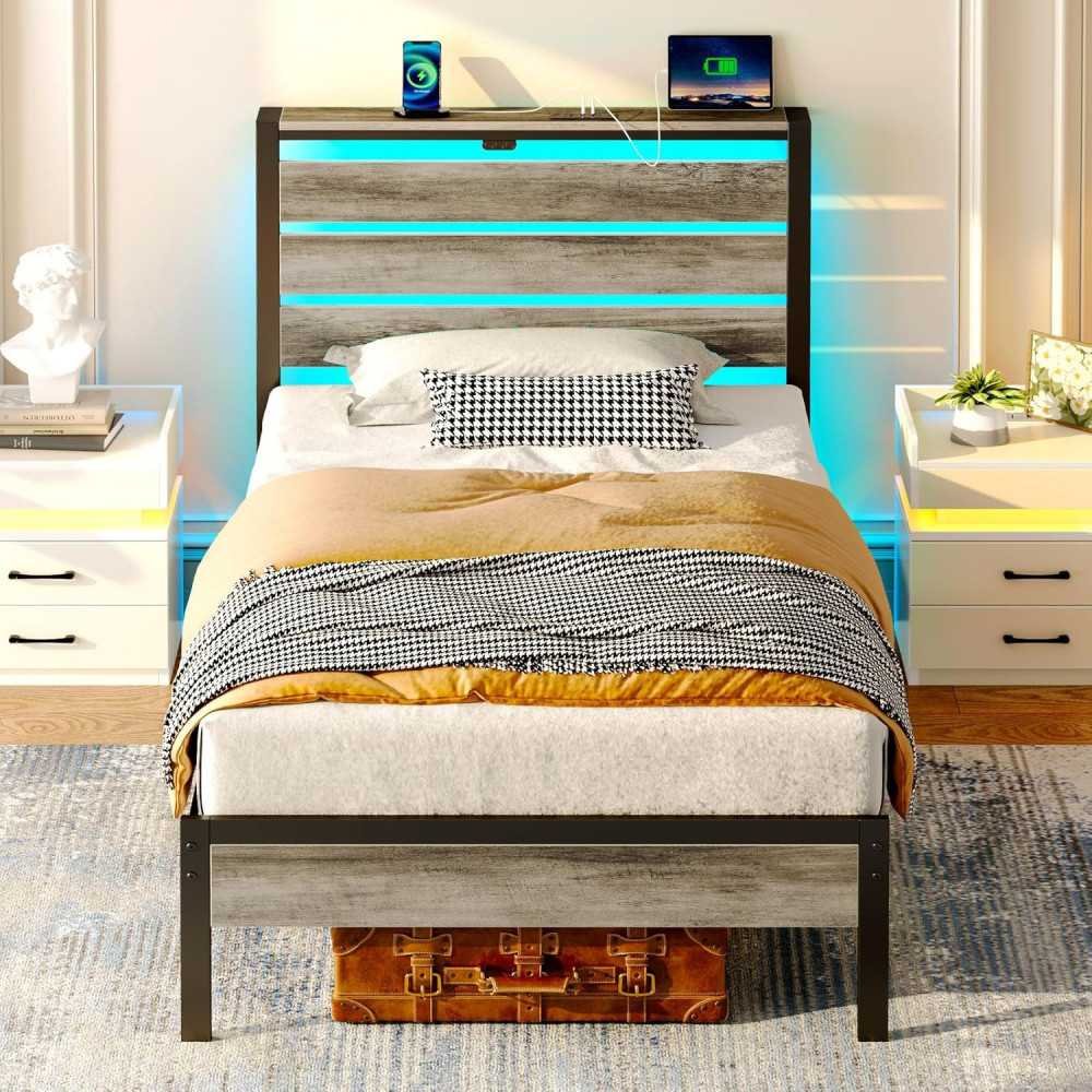 Metal Bed Frame with USB Charging, LED Headboard, & Smart Storage Features | TekChoice Electronics