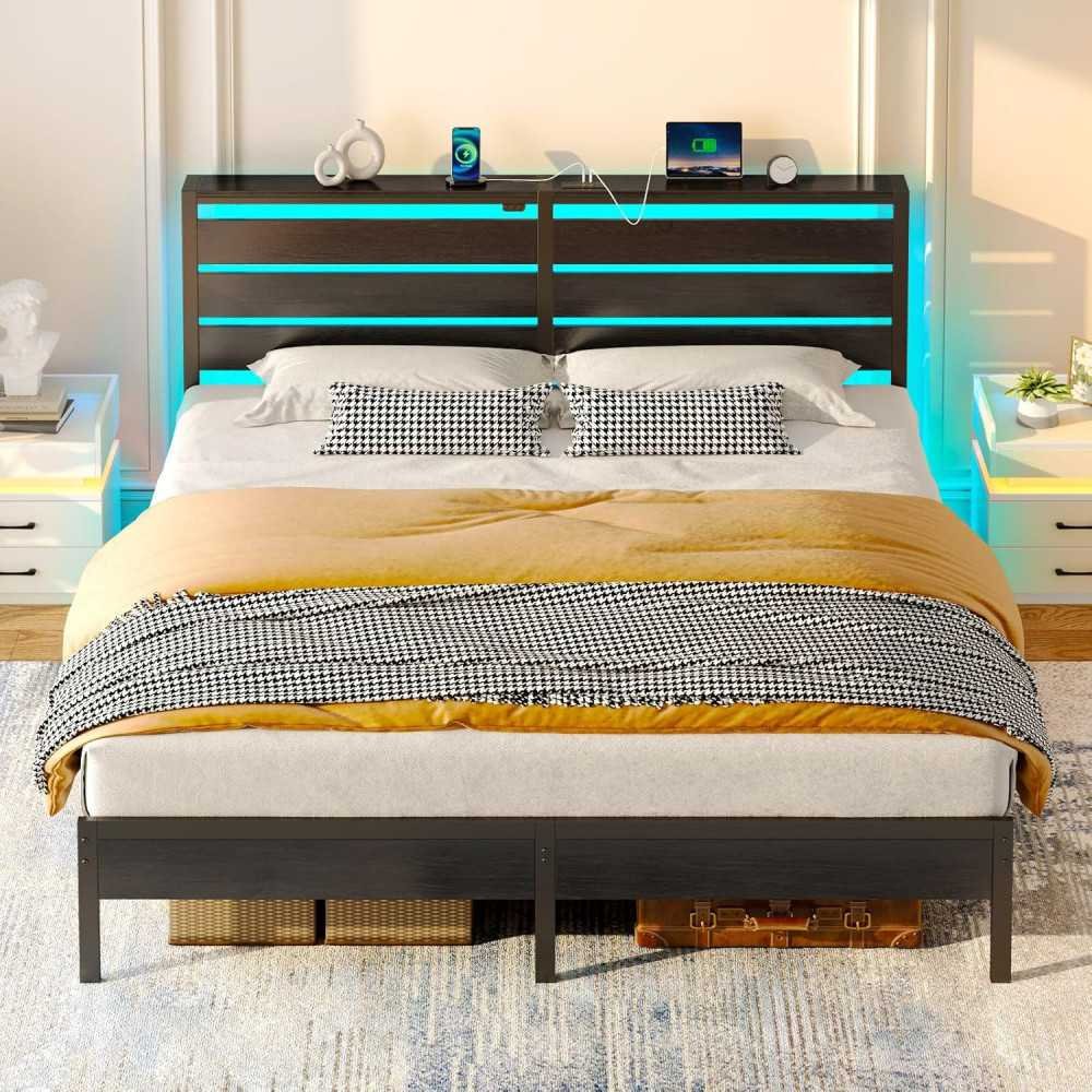 Metal Bed Frame with USB Charging, LED Headboard, & Smart Storage Features | TekChoice Electronics