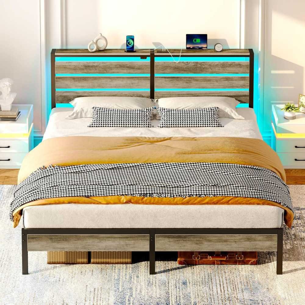 Metal Bed Frame with USB Charging, LED Headboard, & Smart Storage Features | TekChoice Electronics