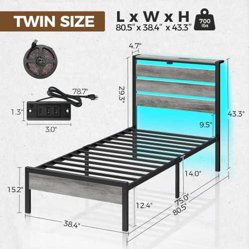 Metal Bed Frame with USB Charging, LED Headboard, & Smart Storage Features | TekChoice Electronics