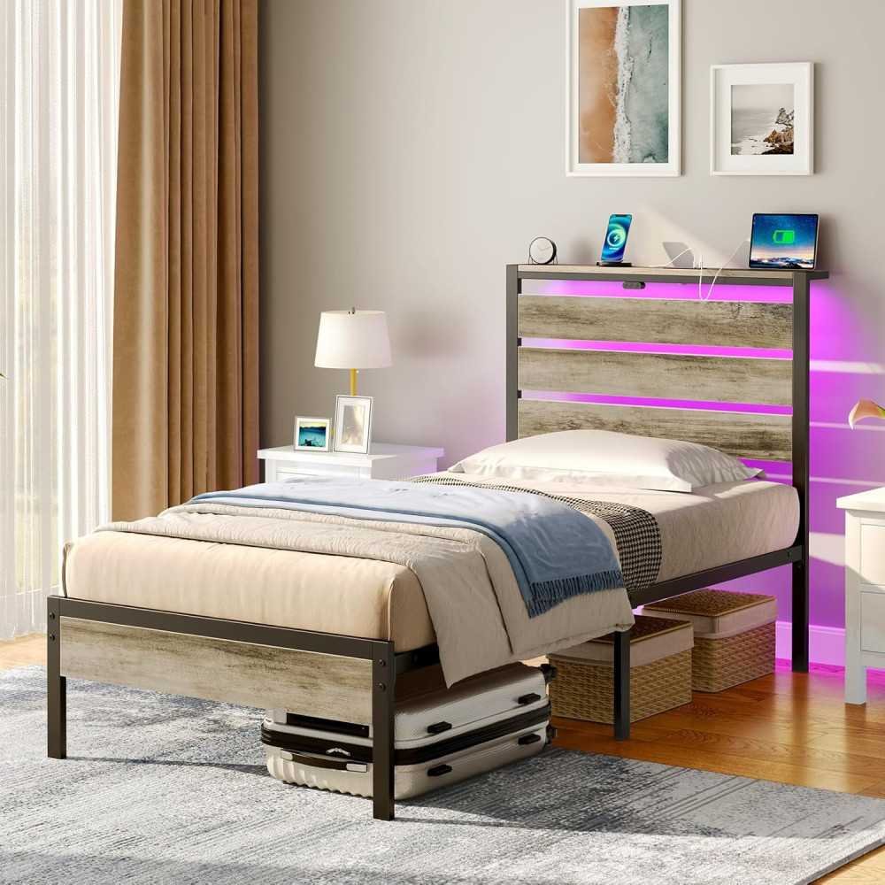 Metal Bed Frame with USB Charging, LED Headboard, & Smart Storage Features | TekChoice Electronics