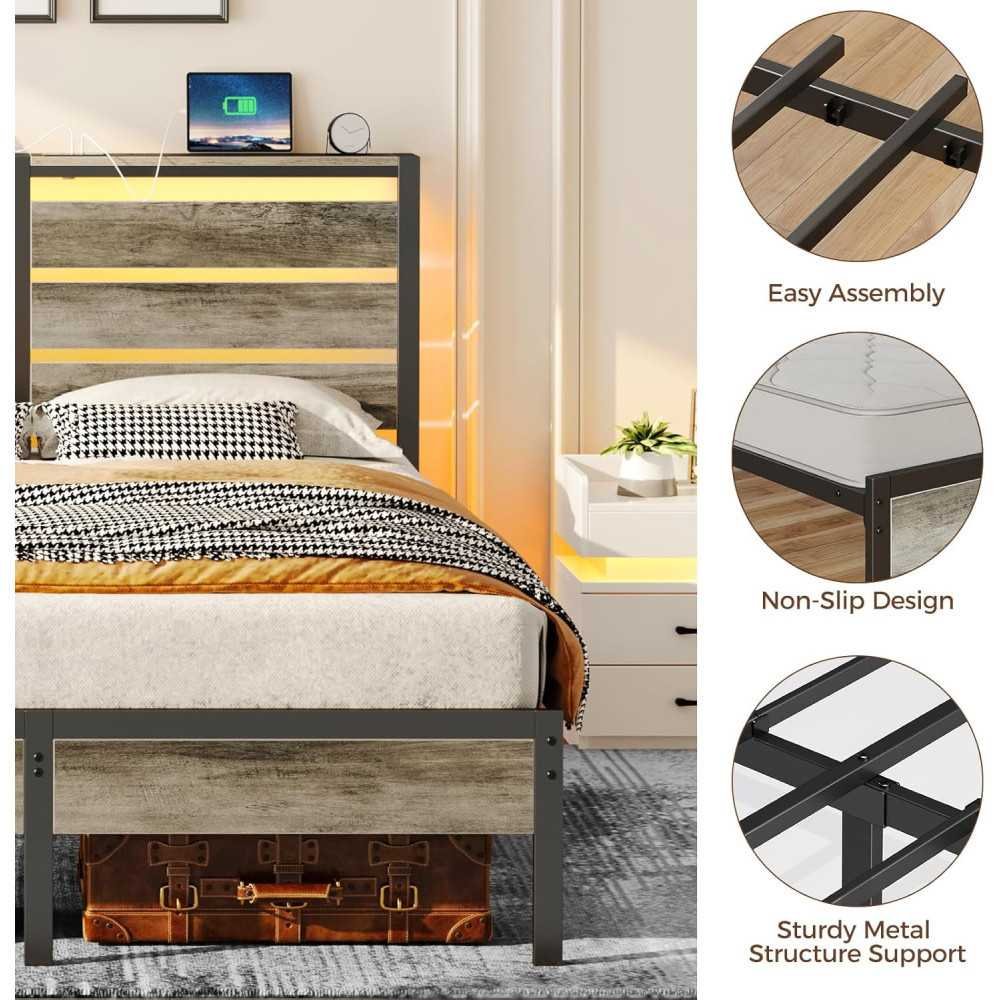 Metal Bed Frame with USB Charging, LED Headboard, & Smart Storage Features | TekChoice Electronics