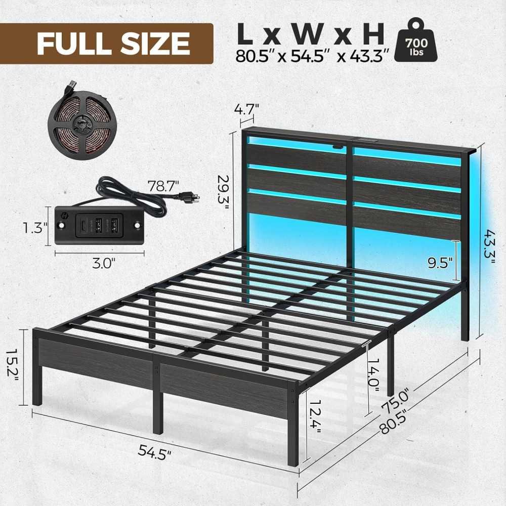 Metal Bed Frame with USB Charging, LED Headboard, & Smart Storage Features | TekChoice Electronics