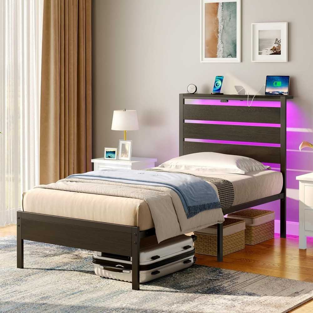 Metal Bed Frame with USB Charging, LED Headboard, & Smart Storage Features | TekChoice Electronics