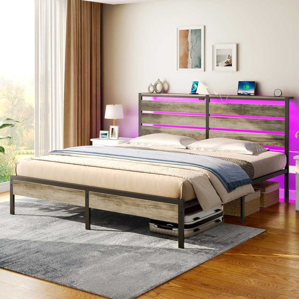 Metal Bed Frame with USB Charging, LED Headboard, & Smart Storage Features | TekChoice Electronics