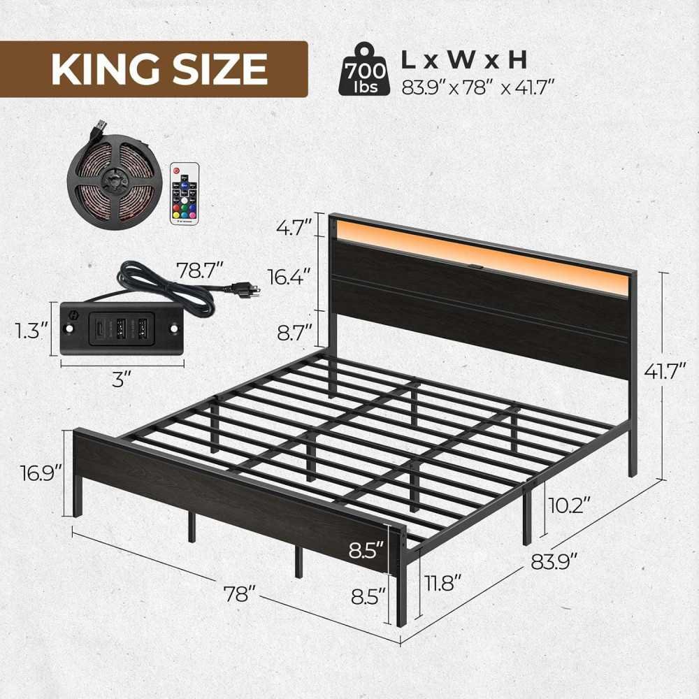 Metal Bed Frame with Built-in Charging Station, LED Headboard, and Noise-Free Design | TekChoice Electronics