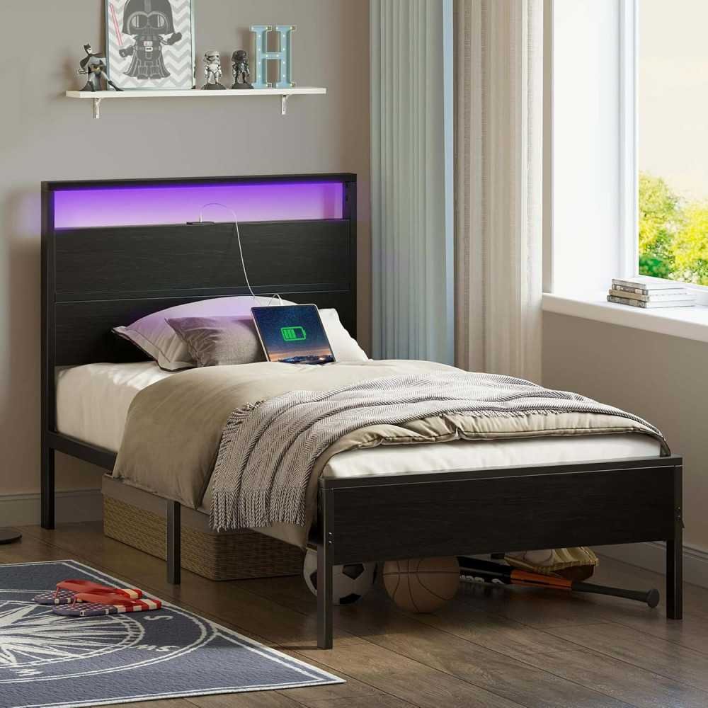 Metal Bed Frame with Built-in Charging Station, LED Headboard, and Noise-Free Design | TekChoice Electronics