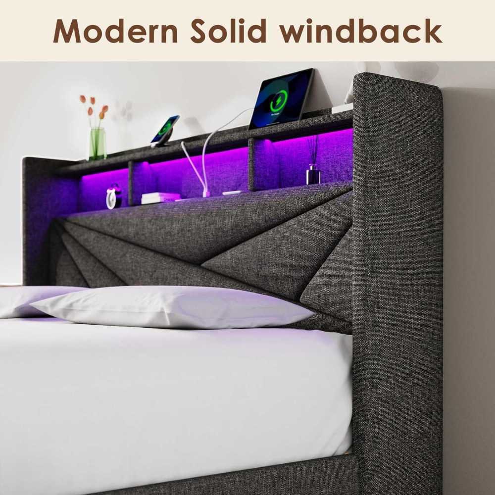 Modern LED Bed Frame with 2 Storage Drawers and Charging Station | TekChoice Electronics