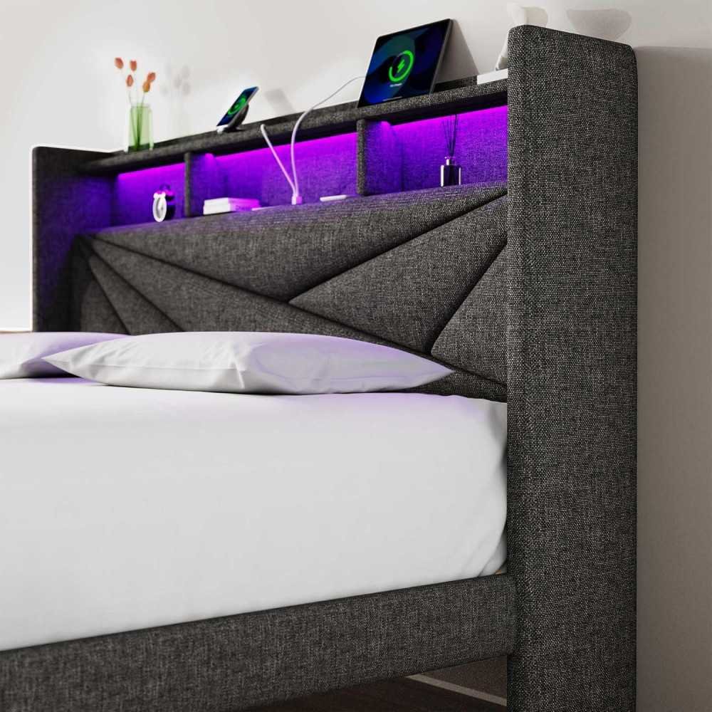 Modern LED Bed Frame with 2 Storage Drawers and Charging Station | TekChoice Electronics