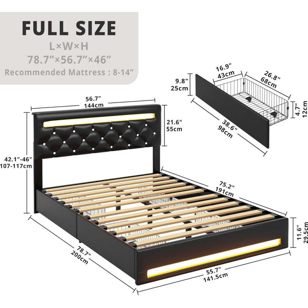 PU Leather Platform Bed Frame with LED & Luxury Features | TekChoice Electronics