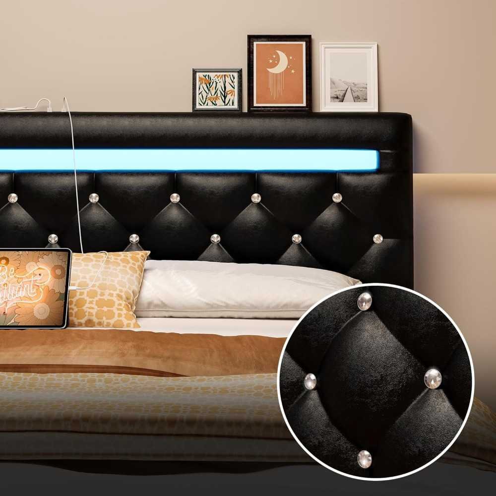 PU Leather Platform Bed Frame with LED & Luxury Features | TekChoice Electronics