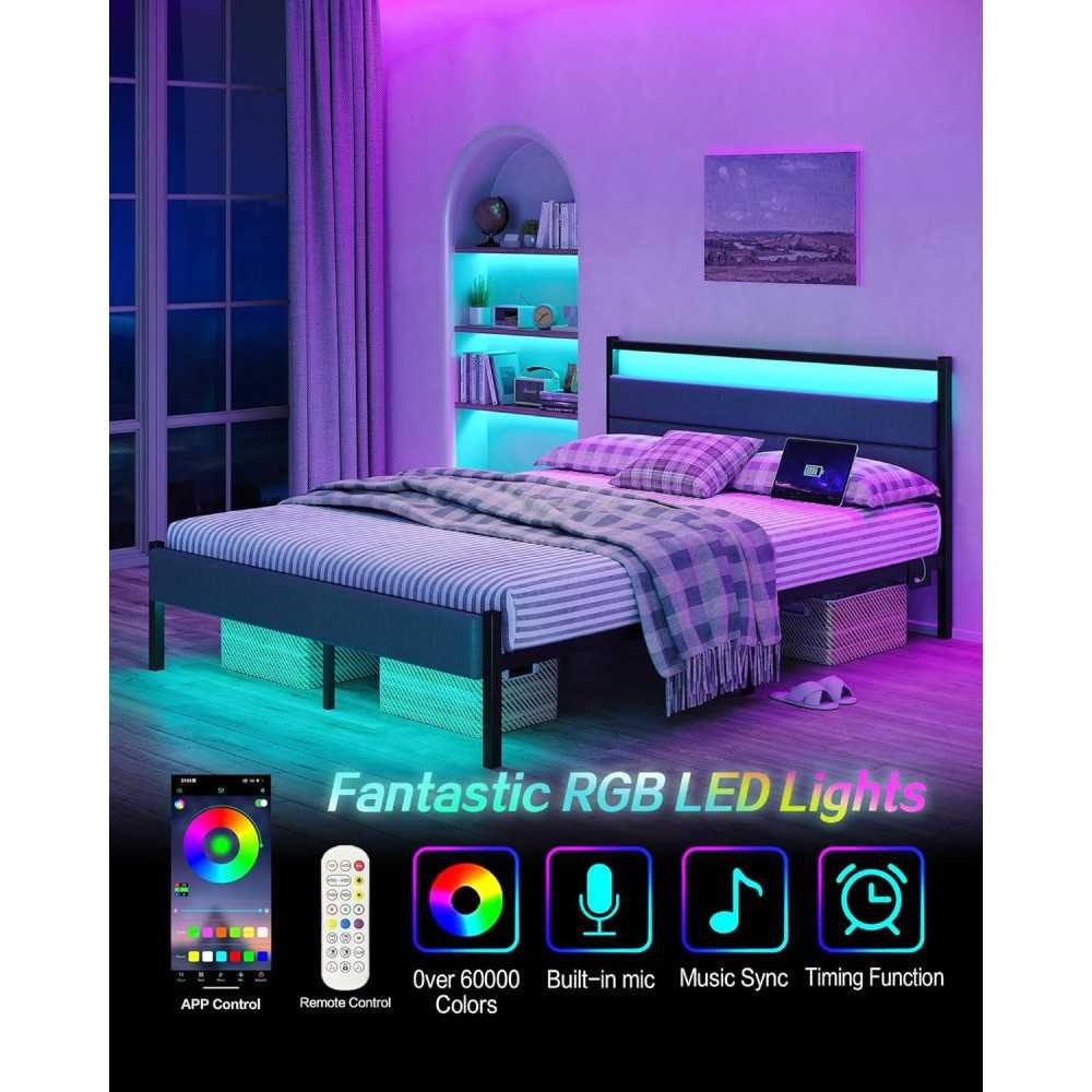 Smart Bed Frame with LED Headboard and Heavy Duty Support System | TekChoice Electronics