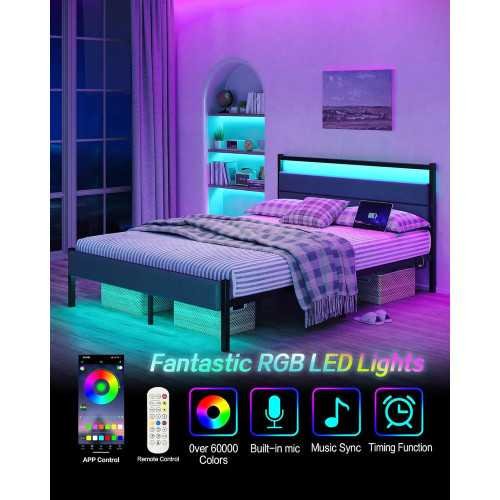 Smart Bed Frame with LED Headboard and Heavy Duty Support System | TekChoice Electronics