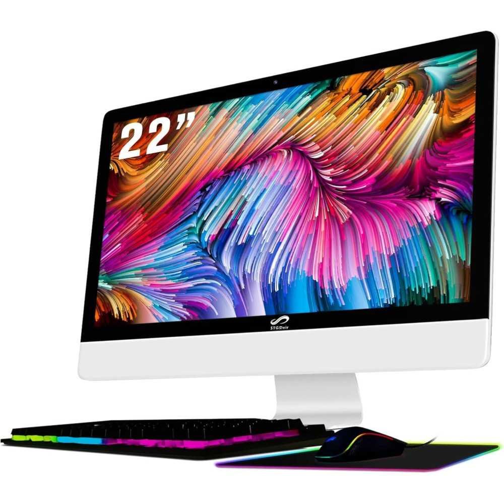 22 inch FHD Display All-in-One Desktop Computer, Intel Quad-Core i3, 16GB RAM, 512GB SSD, RGB Mouse Pad, Windows 11 Home