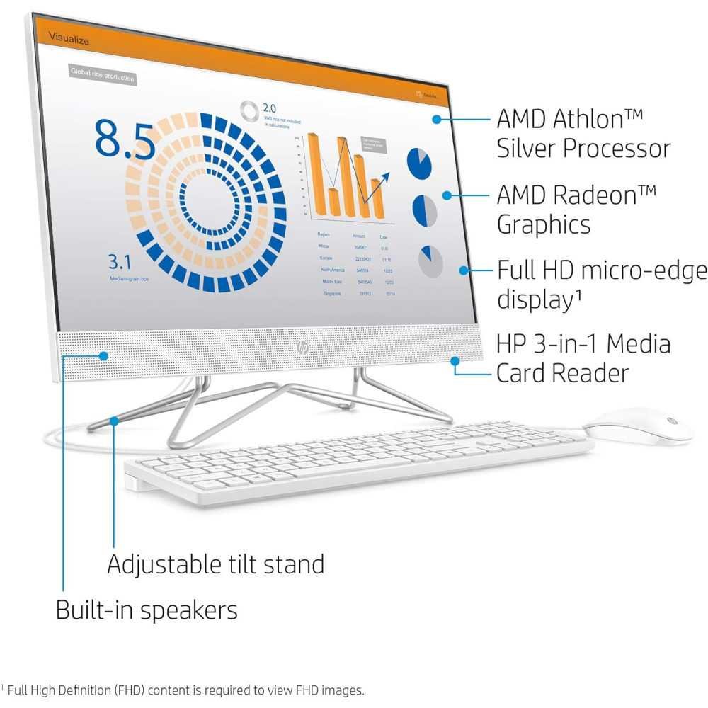 HP 24 inch All-in-One Desktop Computer AMD Athlon Silver 3050U with 8GB RAM and 256GB SSD on Windows 10 Home