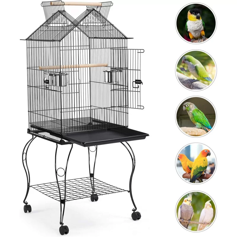57-Inch Rolling Open Top Roof Bird Cage