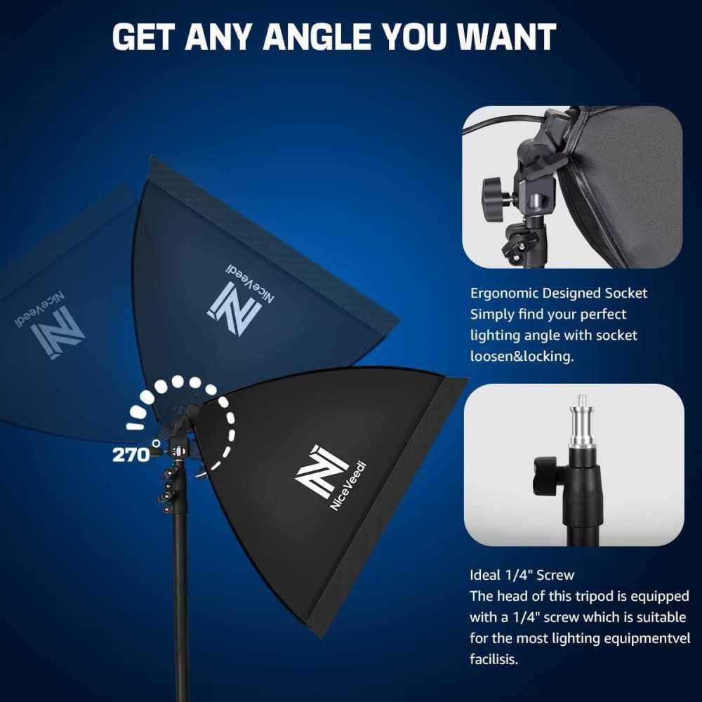 Complete Softbox Photography Lighting Kit with Adjustable Stand and High-Performance LED Bulb for Professional Content Creation