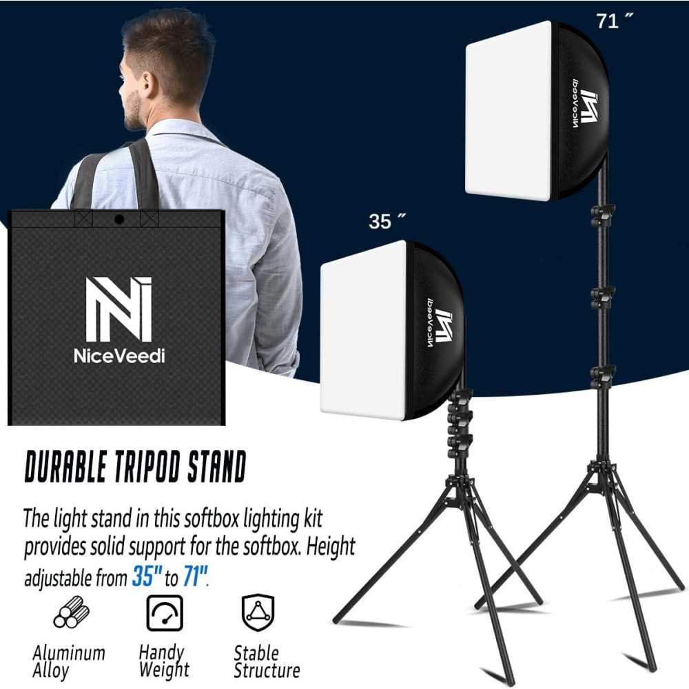 Complete Softbox Photography Lighting Kit with Adjustable Stand and High-Performance LED Bulb for Professional Content Creation