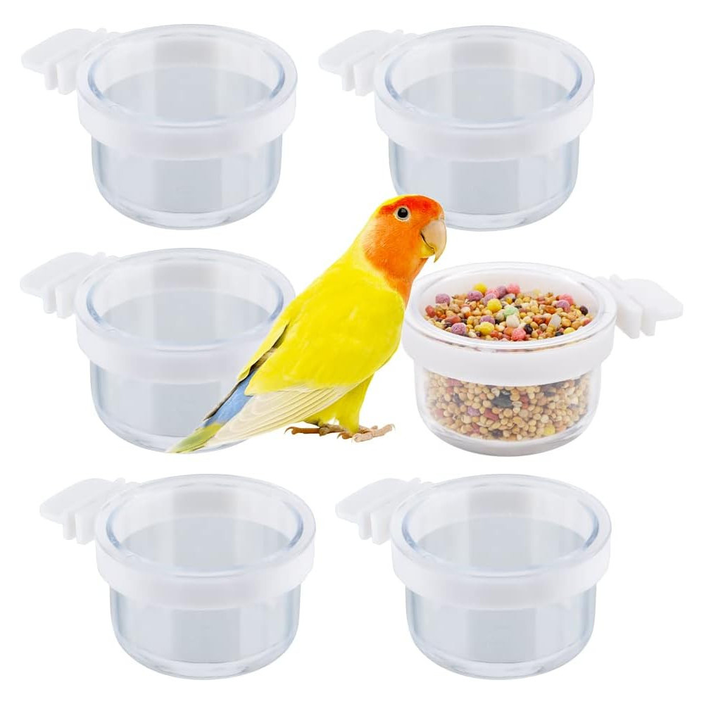 Detachable Transparent Bowl for Parrot, Canary, Finch, and Small Size Birds – Convenient Hanging Seed and Water Feeder (6 Pack)