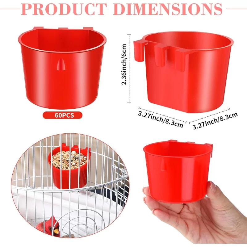 60 Pieces Cage Cups Birds Hanging Feeders Seed Bowl