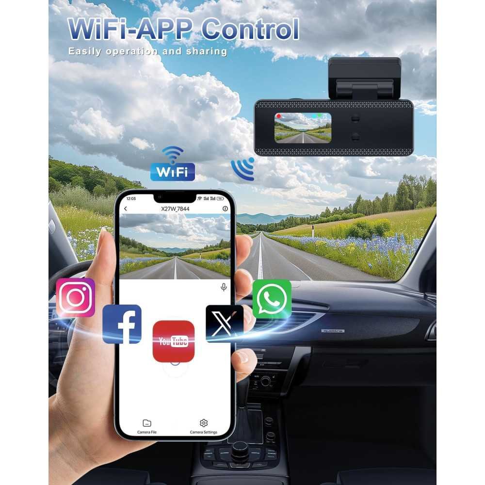 4K Plus 1080P WiFi Dash Cam with Front and Rear Cameras, App Control, and Smart Parking Monitor | TekChoice Electronics