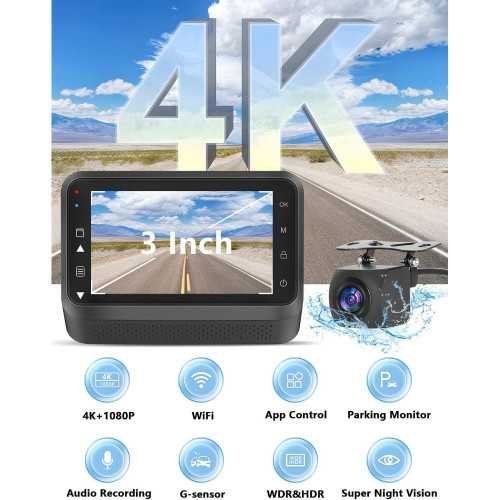 Dual Dash Cam - 4K Plus 1080P Resolution, WiFi Connectivity, Night Vision, and 24/7 Parking Monitor | TekChoice Electronics