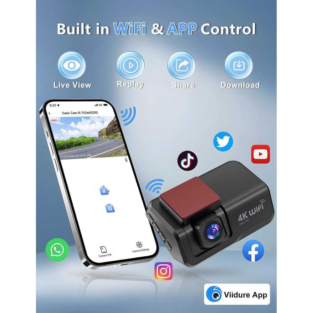 Dual Dash Cam - 4K Plus 1080P Resolution, WiFi Connectivity, Night Vision, and 24/7 Parking Monitor | TekChoice Electronics