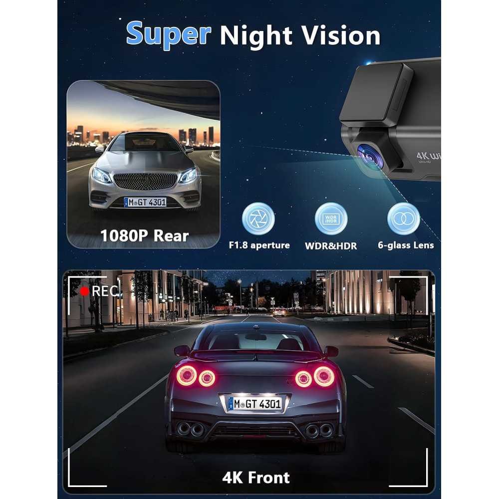 Dual Dash Cam - 4K Plus 1080P Resolution, WiFi Connectivity, Night Vision, and 24/7 Parking Monitor | TekChoice Electronics