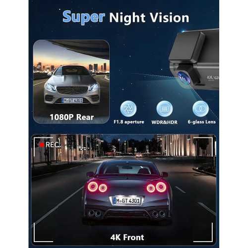 Dual Dash Cam - 4K Plus 1080P Resolution, WiFi Connectivity, Night Vision, and 24/7 Parking Monitor | TekChoice Electronics