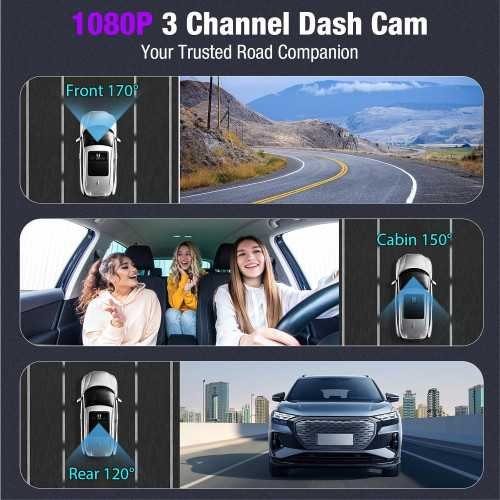Triple Dash Cam with 4K Resolution, 24-Hour Monitoring, and Smart Control Features | TekChoice Electronics