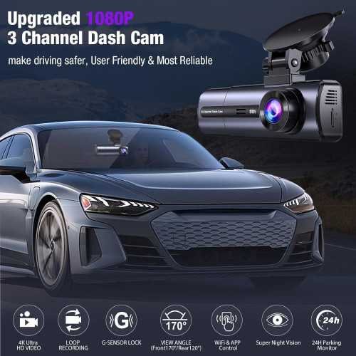Triple Dash Cam with 4K Resolution, 24-Hour Monitoring, and Smart Control Features | TekChoice Electronics