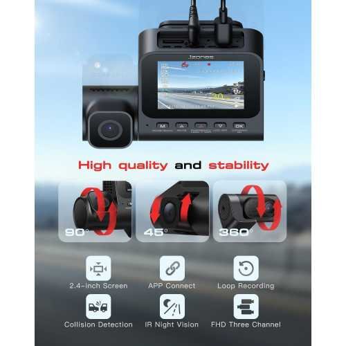 3 Channel 4K Dash Cam with Starvis 2 HDR Night Vision and Triple Camera Setup | TekChoice Electronics