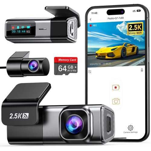 5G Dash Cam for Cars - Front and Rear Recording, Loop Recording, Gravity Sensor, and 24-Hour Parking Mode - Includes 64GB Card | TekChoice Electronics