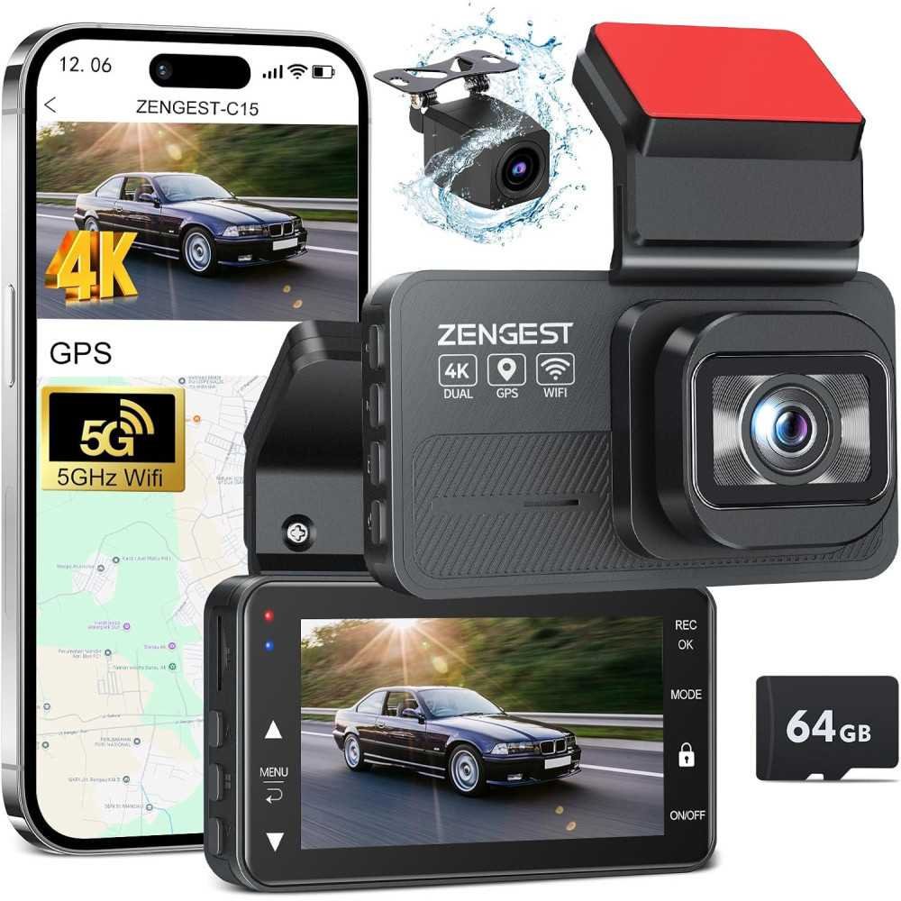 4K Dual Dash Cam with 5G Wi-Fi, GPS, Night Vision, and Parking Mode | TekChoice Electronics