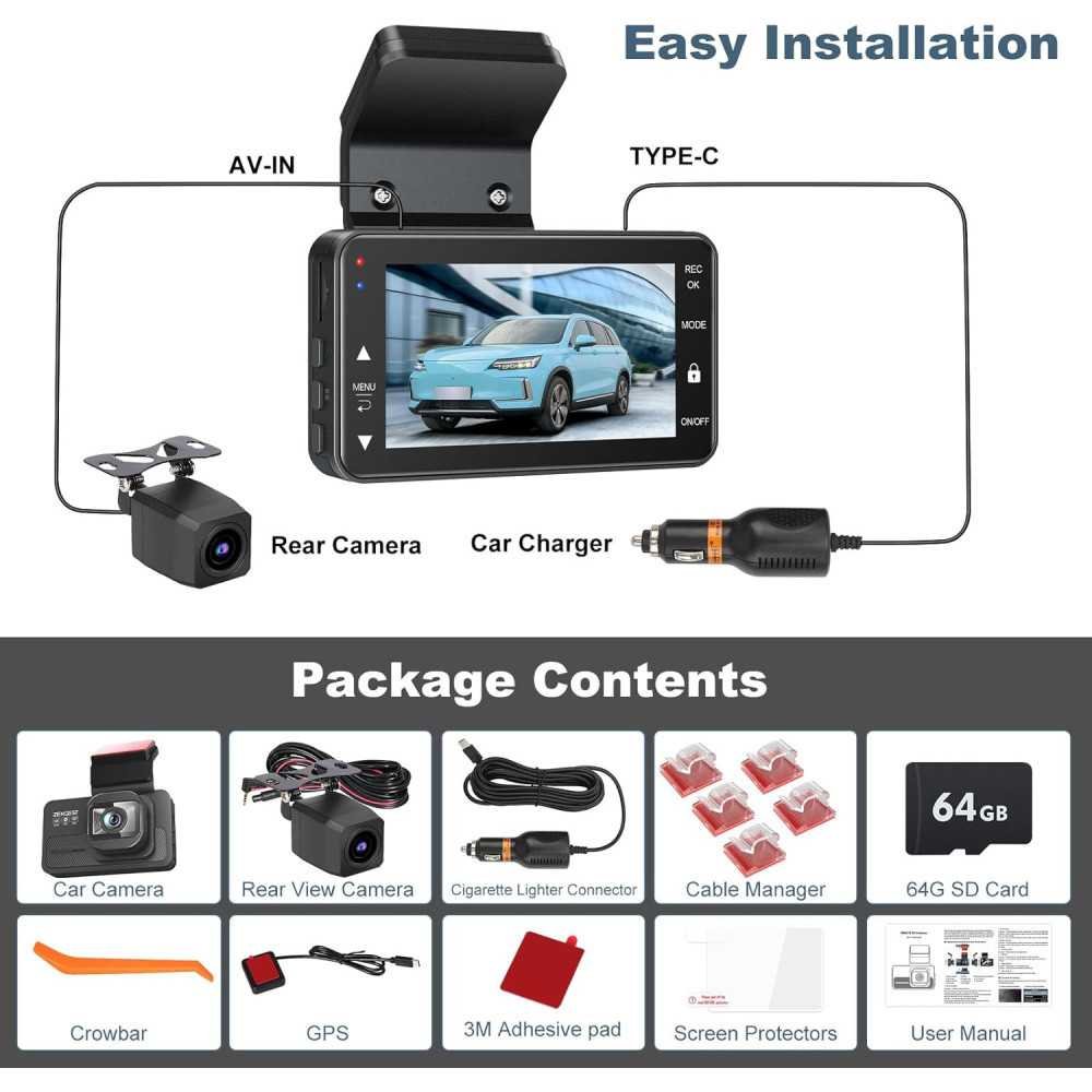 4K Dual Dash Cam with 5G Wi-Fi, GPS, Night Vision, and Parking Mode | TekChoice Electronics