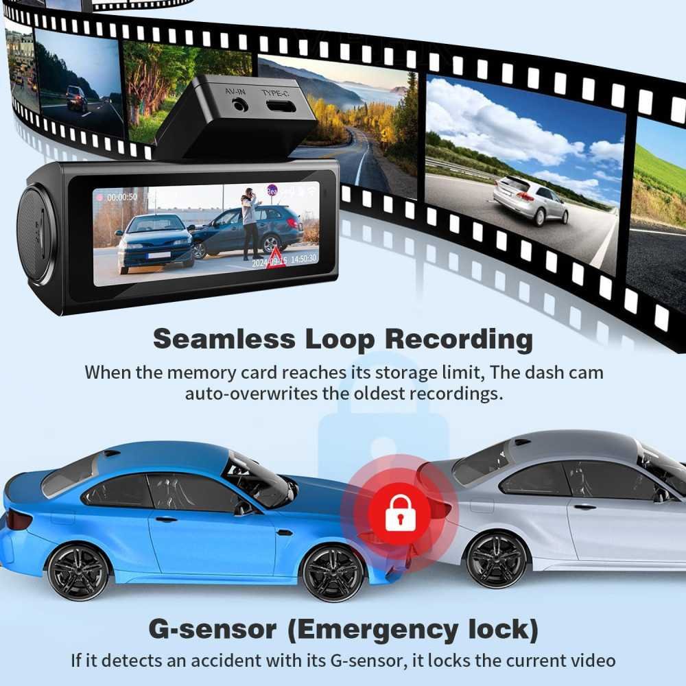 4K Front and Rear Dash Cam with Night Vision, WiFi, GPS, and Parking Mode | TekChoice Electronics