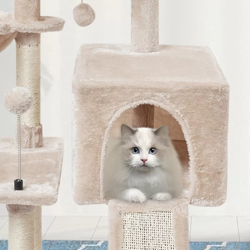 Premium Cat Condo: Multi-functional Activity Center w/ Sisal Scratching Posts, Jump Platform, and Play House Bed