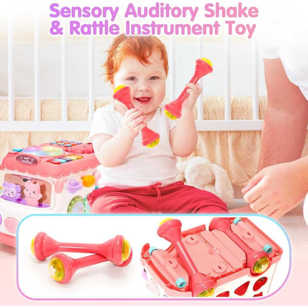 10-in-1 Musical Sensory Bus Toy for Baby's First Christmas and Birthday