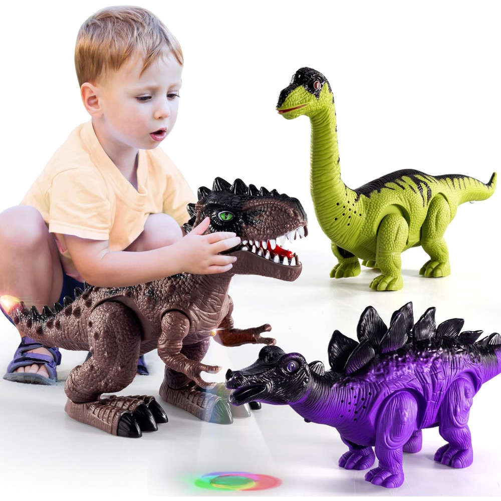 3-Pack Electric Walking Dinosaur Toys