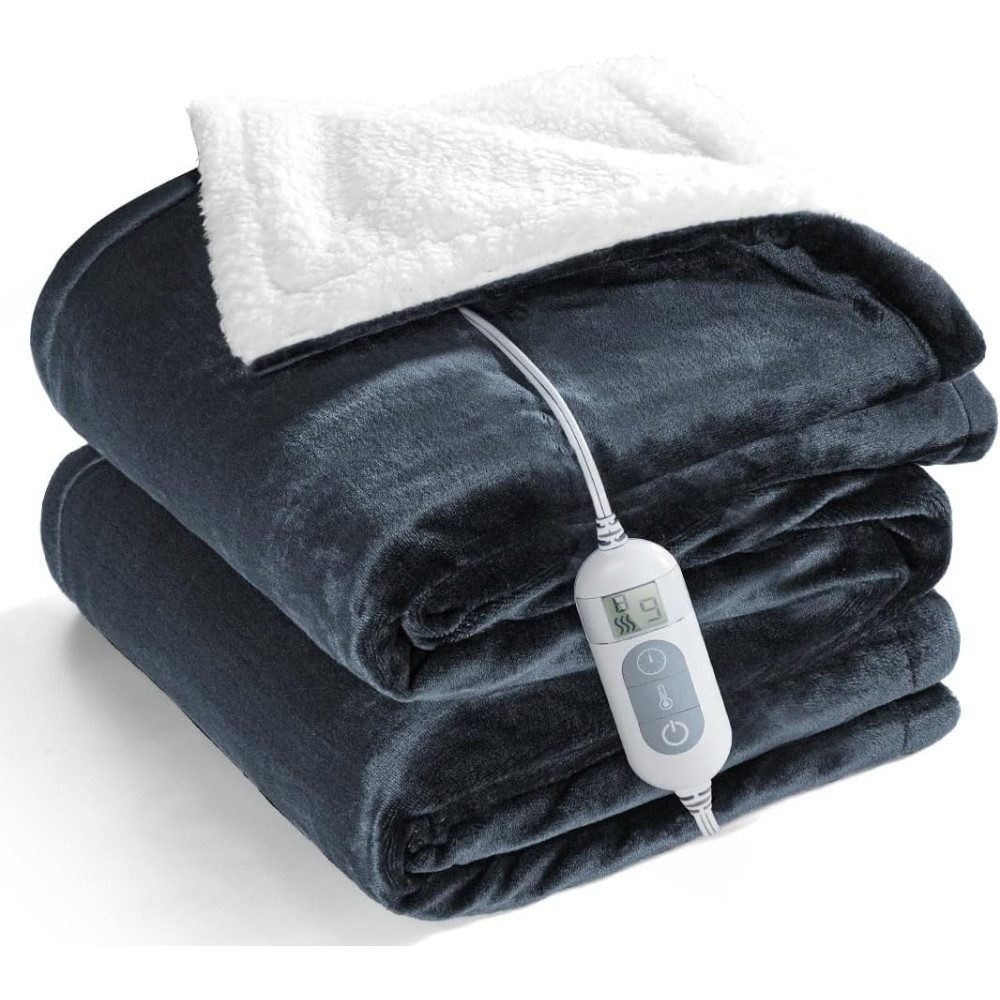 Soft Flannel Heated Throw Blanket -  w/ 8 Heating Levels, 9 Hours Auto Shut Off, Overheating Protection