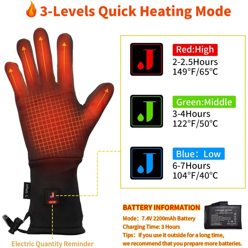 Heated Glove Liners w/ Rechargeable Electric Battery