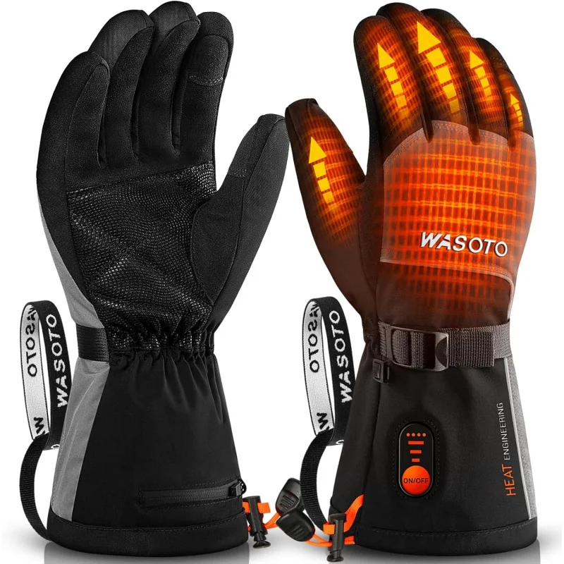 Wasoto 7.4V Battery 22.2WH Rechargeable Touchscreen Waterproof Electric Heated Ski Gloves