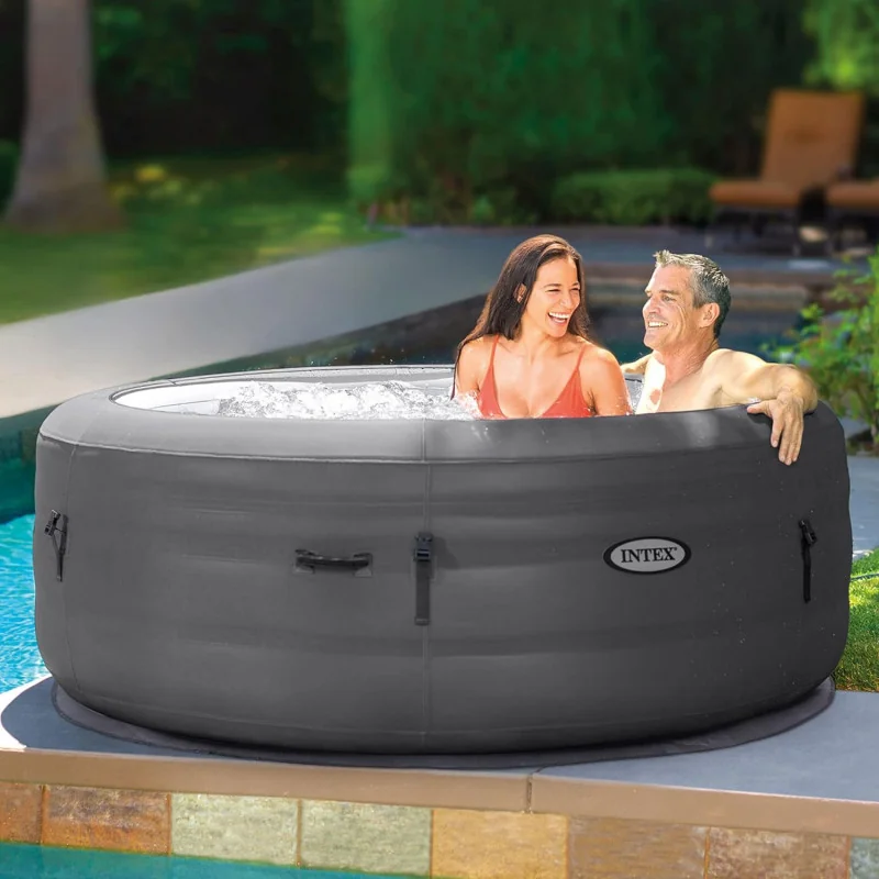 Intex 28481E Simple Spa Inflatable Round Heated Hot Tub - w/ 100 Bubble Jets, Suitable for 4 People