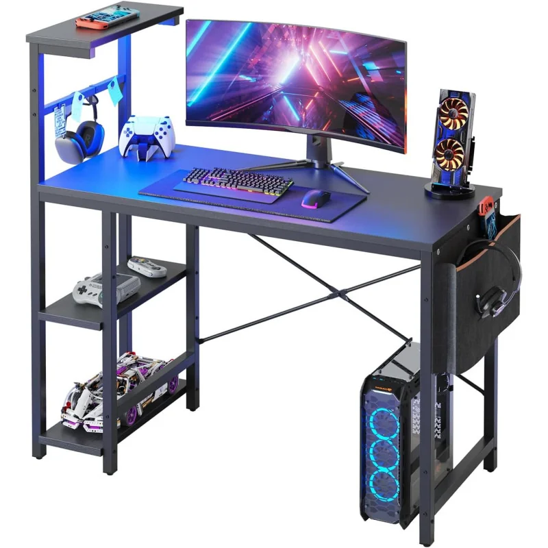 Computer Desk w/ Shelves, Storage, and LED Lighting
